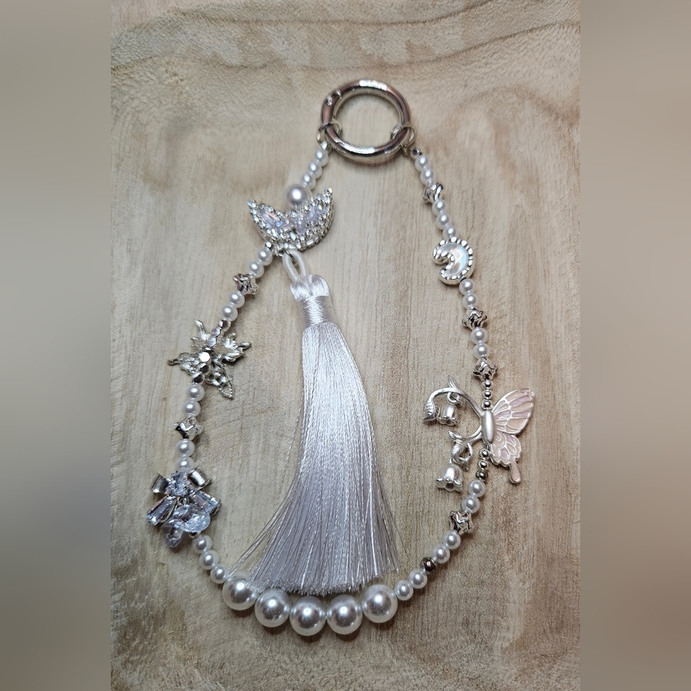 Silver Beaded Phone Chain Or Keychain with Charms